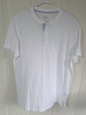 Men's Daniel Hechter White Short-Sleeve Henley, Size Large